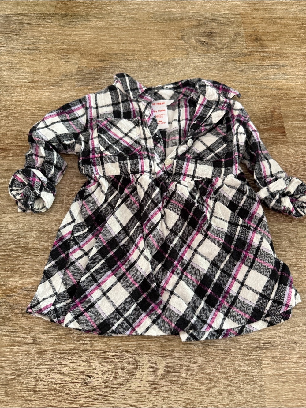 Joe Fresh Black White Pink Plaid Girls Casual Dress